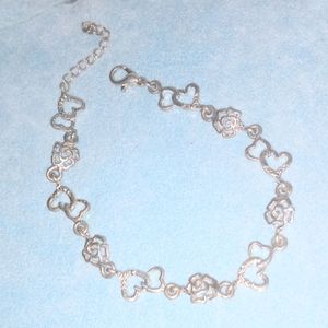 Cute Heart & Flower Silver Bracelet